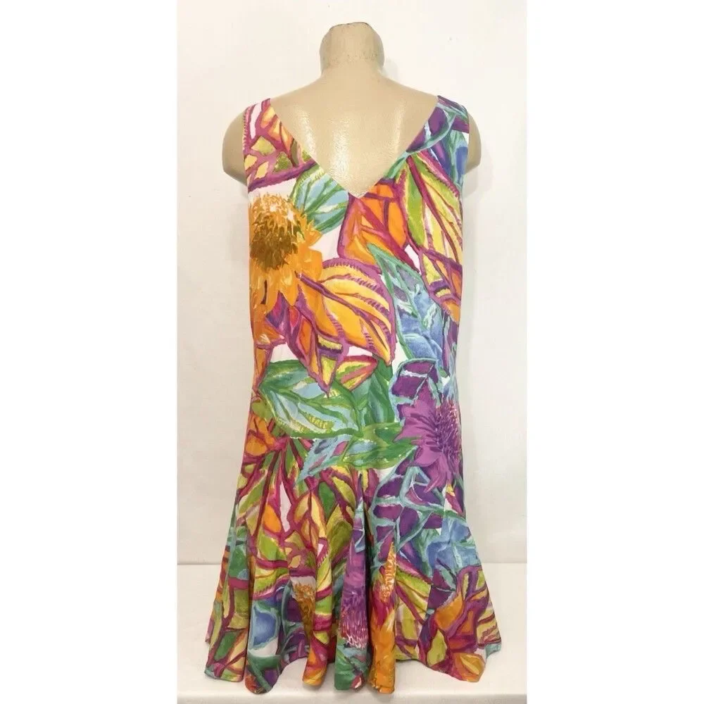 Ralph Lauren LRL Dress 10P 10 Petite 37" Pink Floral V Neck Beach Summer Spring - Picture 4 of 5